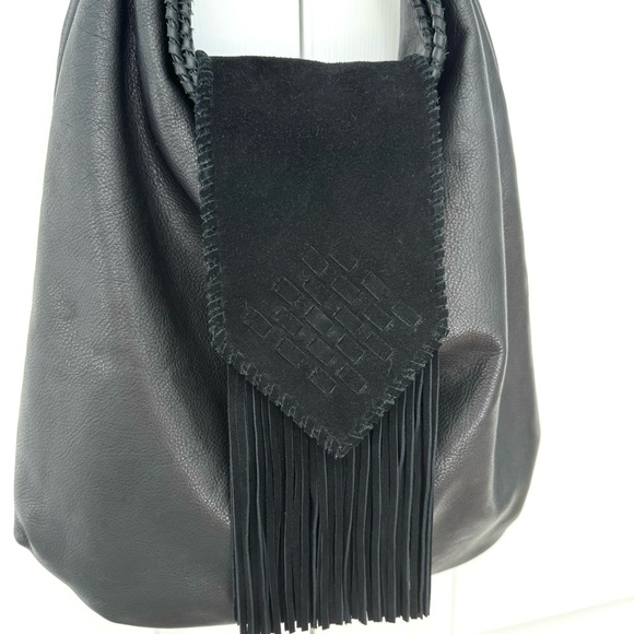 MARGOT Black Leather Suede Fringe Hobo Shoulder Bag Purse - Picture 4 of 11